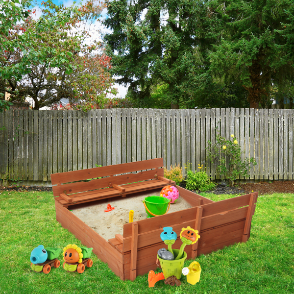 Wooden Sandbox  Kids Outdoor Backyard Bench Play Sand Box