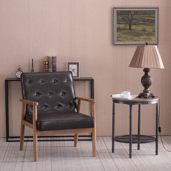 单人座 A款靠背拉点实木扶手 棕色PU 复古风 室内休闲椅 -39