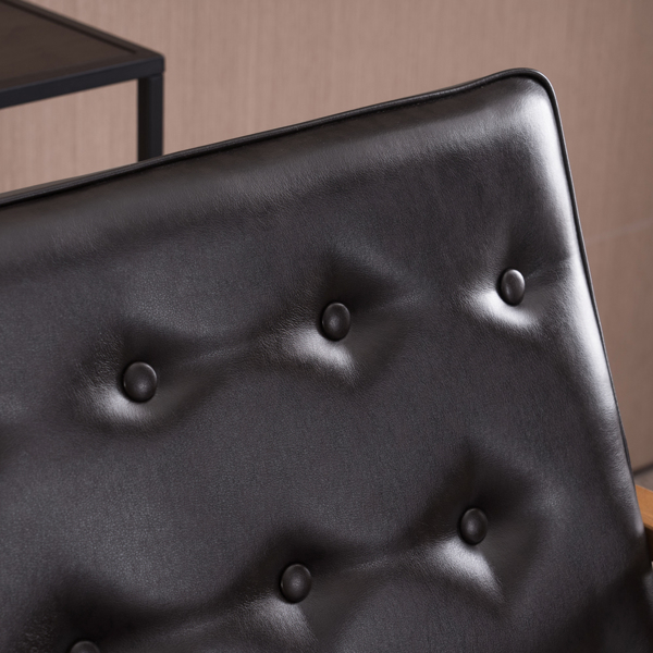 单人座 A款靠背拉点实木扶手 棕色PU 复古风 室内休闲椅 -27