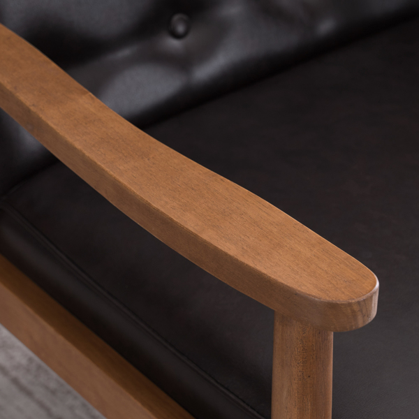 单人座 A款靠背拉点实木扶手 棕色PU 复古风 室内休闲椅 -28