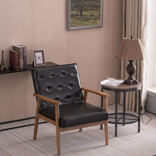 单人座 A款靠背拉点实木扶手 棕色PU 复古风 室内休闲椅 -29