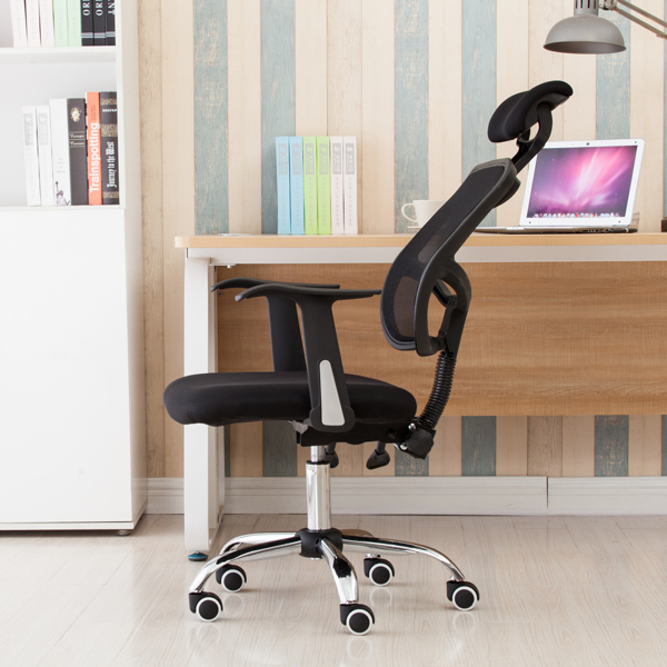 Mesh Back Gas Lift Back Tilt Adjustable Office Swivel Chair with Headrest & Armrests Black