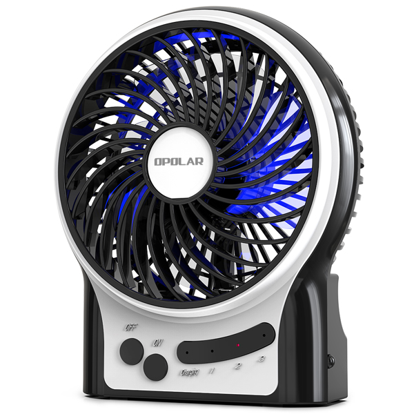 (ABC)Mini Portable Battery Operated Desk Fan with 3-13 Battery Life, Rechargeable & USB powered Handheld Fan for Desk Beach Camping, 3 Speeds, Strong Airflow, Internal Blue Light & Side Flash Light亚马逊