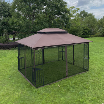 13x10 Outdoor Patio Gazebo Canopy Tent With Ventilated Double Roof And Mosquito Net(Detachable Mesh Screen On All Sides),Suitable for Lawn, Garden, Backyard and Deck,Brown Top