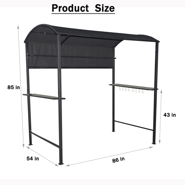 7x4.5Ft Outdoor Grill Gazebo BBQ Canopy With Side Awning,2 Exterior Serving Shelves And 8 Hooks,Suitable for Patio Lawn Backyard [Weekend can not be shipped, order with caution]