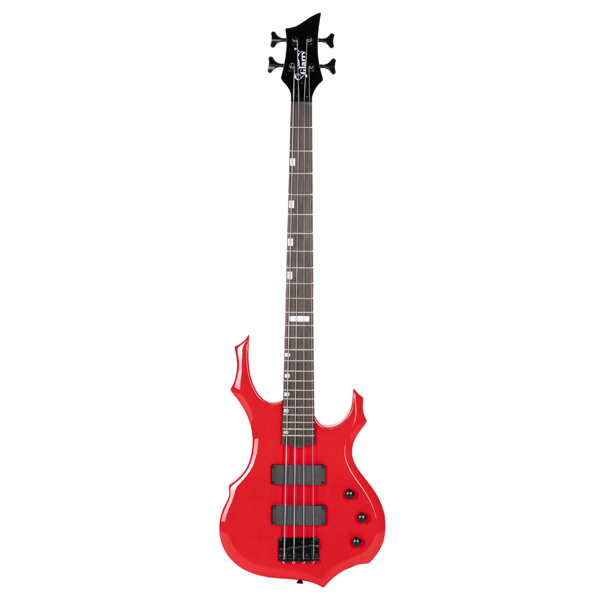 【Do Not Sell on Amazon】Full Size Glarry 4 String Burning Fire enclosed H-H Pickup Electric Bass Guitar with 20W Amplifier Bag Strap Connector Wrench Tool Red