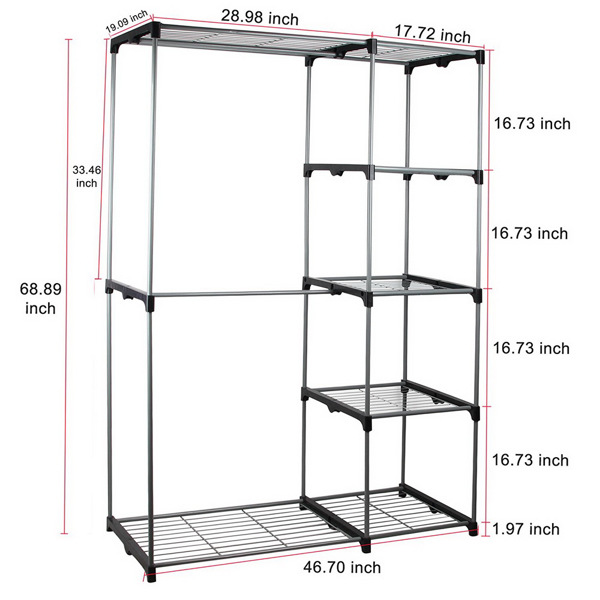 Portable Practical Five-tier Wardrobe without Cloth Cover Silver