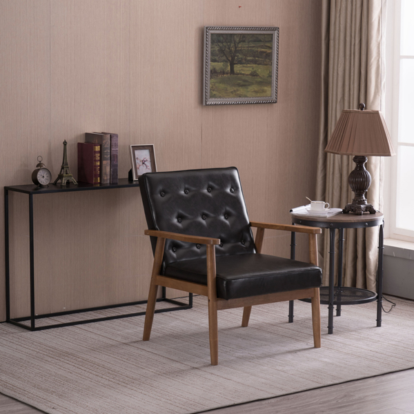 单人座 A款靠背拉点实木扶手 棕色PU 复古风 室内休闲椅 -21