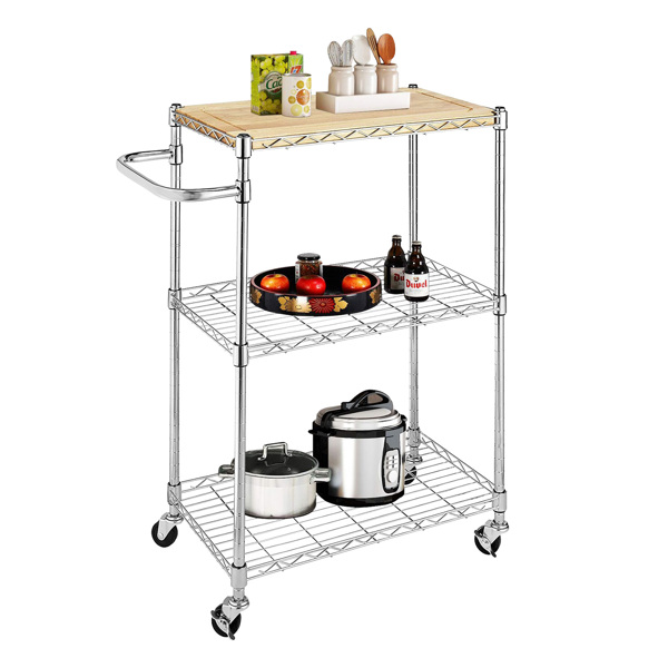 3-Tier Supreme Kitchen and Microwave Cart Wood & Chrome