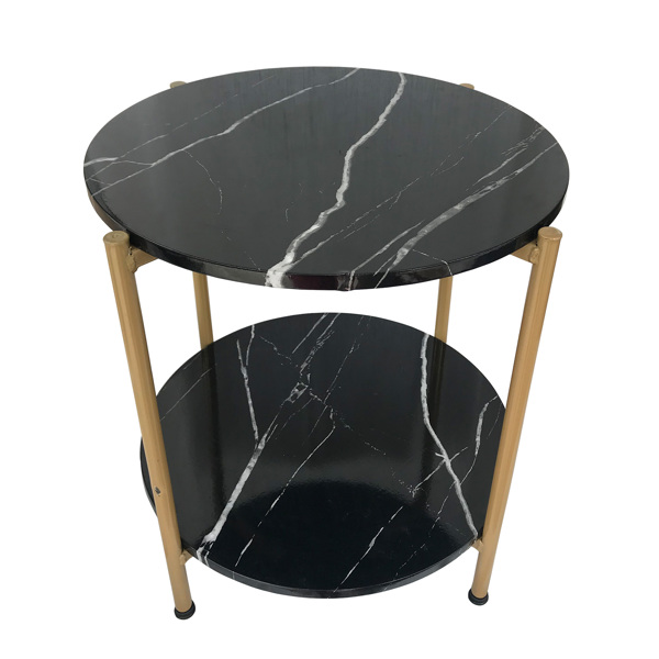 17inch Round End Table Small Table 9Lbs Faux Marble Coffee Table with Gold Metal Frame for Living Room Bedroom