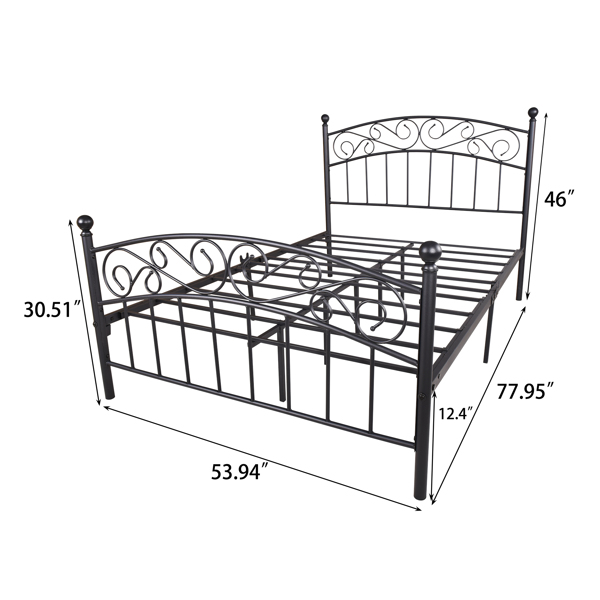 Metal bed frame platform mattress foundation with headboard and footrest, heavy duty and quick assembly, Full Black
