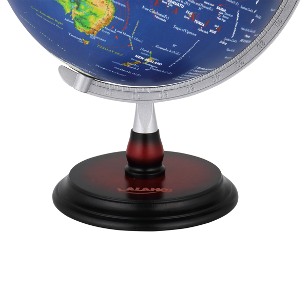 LALAHO 13in With Scale AR Constellation Light Embossed Globe Satellite Blue ABS Sphere Wooden Base