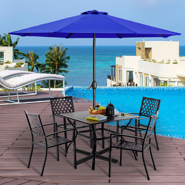 9FT Blue Patio Umbrella Pool Umbrella Table Umbrella with Push Button Tilt and Crank, 8 Steel Ribs, Polyester