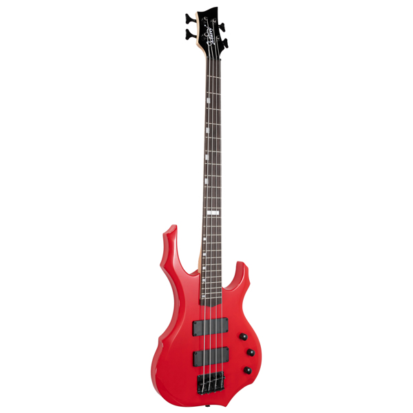 【Do Not Sell on Amazon】Full Size Glarry 4 String Burning Fire enclosed H-H Pickup Electric Bass Guitar with 20W Amplifier Bag Strap Connector Wrench Tool Red