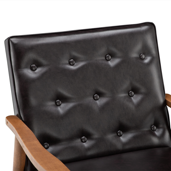 单人座 A款靠背拉点实木扶手 棕色PU 复古风 室内休闲椅 -8