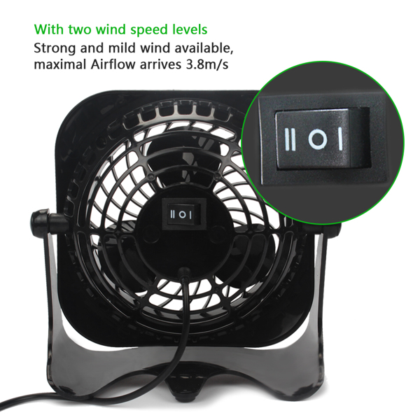 (ABC)4 Inch Mini USB Desk Fan, 2 Speeds, Lower Noise, USB Powered, 360° Up and Down, 3.8 ft Cable, Powerful Black Fan for Home and Office（亚马逊禁售）