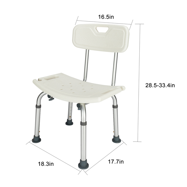 Medical Bathroom Safety Shower Tub Aluminium Alloy Bath Chair Seat Bench with Removable Back White
