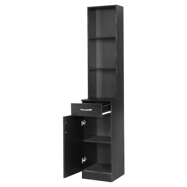 MDF With Triamine One Door One Drawer Three Compartments High Cabinet Bathroom Wall Cabinet Black