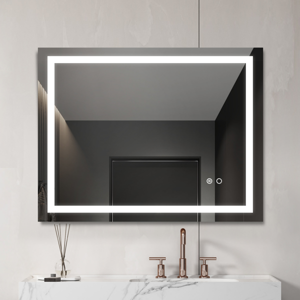  36“*28” LED Lighted Bathroom Wall Mounted Mirror with High Lumen+Anti-Fog Separately Control+Dimmer Function