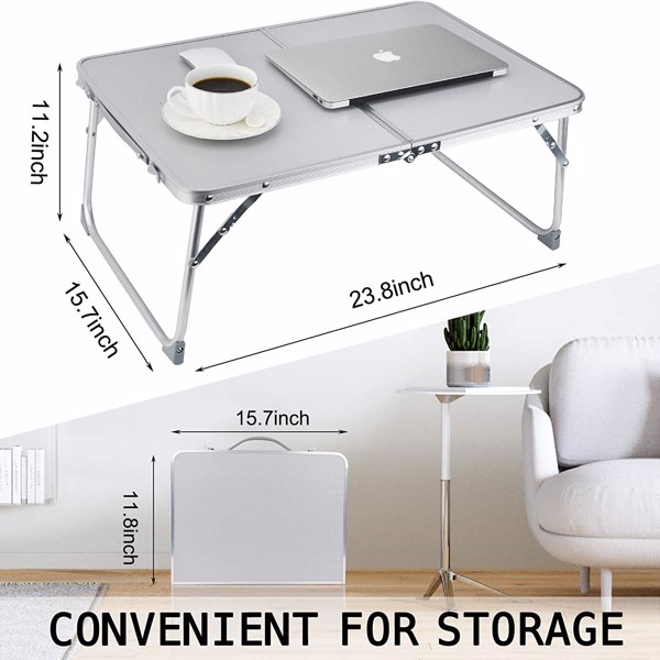 Laptop Table for Couch, Breakfast Serving Bed Tray Folds in Half Bed Desk Portable Picnic Desk Lightweight Laptop Desk Work from Home Notebook Stand Reading Holder Silver Amazon Banned
