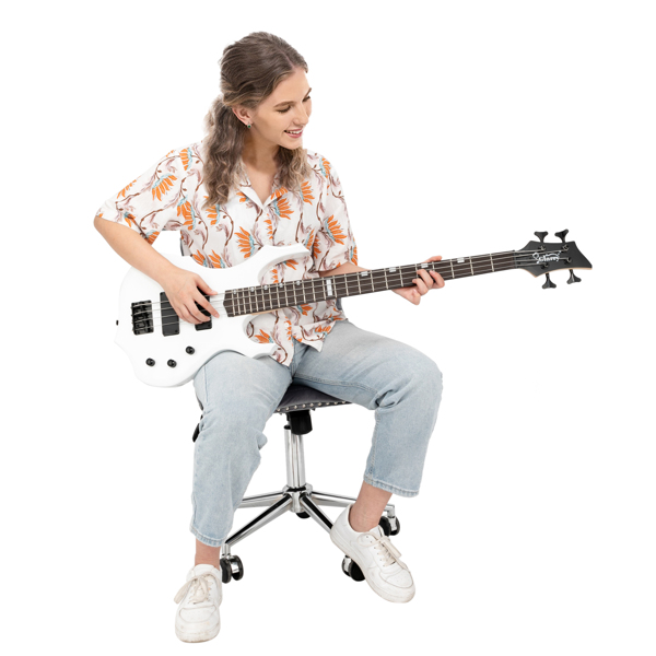 【Do Not Sell on Amazon】Full Size Glarry 4 String Burning Fire enclosed H-H Pickup Electric Bass Guitar with 20W Amplifier Bag Strap Connector Wrench Tool White