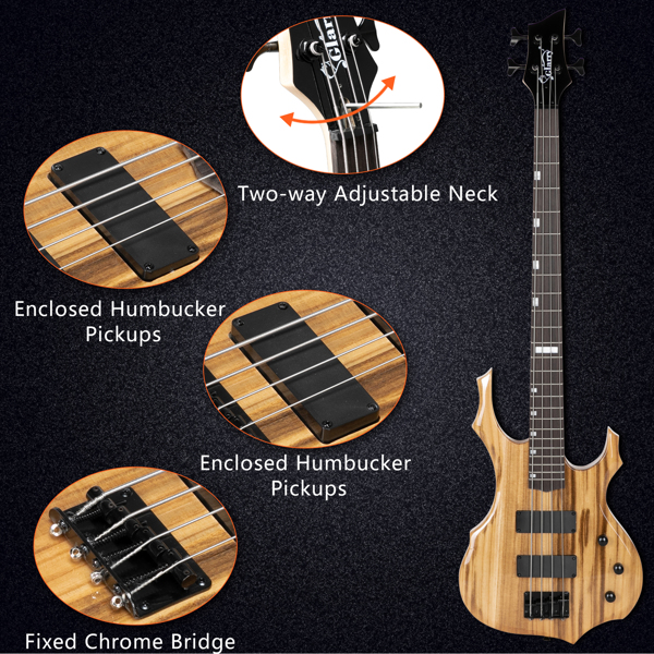 【Do Not Sell on Amazon】Full Size Glarry 4 String Burning Fire enclosed H-H Pickup Electric Bass Guitar with 20W Amplifier Bag Strap Connector Wrench Tool Burlywood