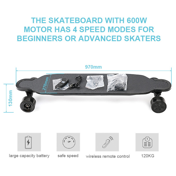 Electric skateboard with dual motor and wireless controller 40km/h speed fast charging for adults