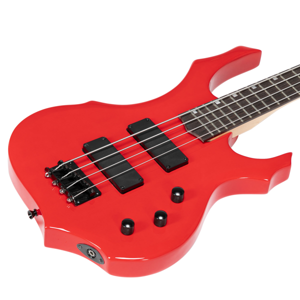 【Do Not Sell on Amazon】Full Size Glarry 4 String Burning Fire enclosed H-H Pickup Electric Bass Guitar with 20W Amplifier Bag Strap Connector Wrench Tool Red