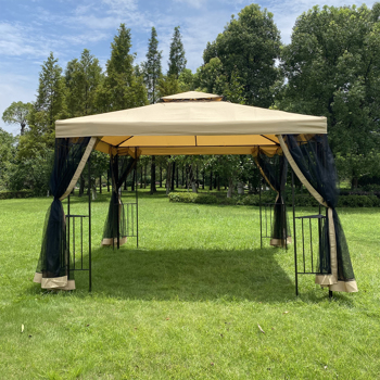 10x10Ft Outdoor Patio Gazebo Canopy Tent With Ventilated Double Roof And Mosquito Net(Detachable Mesh Screen On All Sides),Suitable for Lawn, Garden, Backyard and Deck,Beige Top
