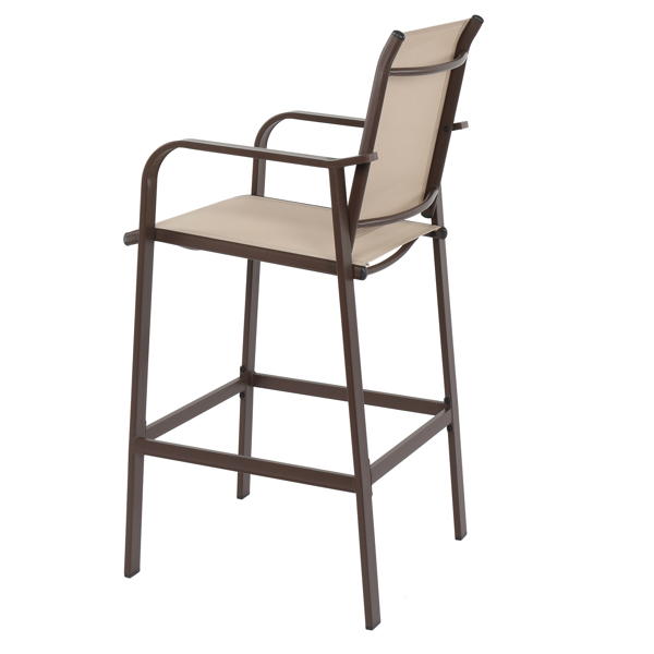 2pcs Wrought Iron Brown Frame Beige Cloth Surface Garden Bar Chair