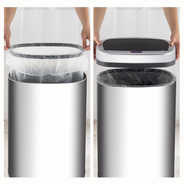 Smart Trash Can Cylindrical  Ordinary Mirror Barrel Body Φ30.5x78 Stainless Steel ABS Material Waterproof Black Induction Type Automatic