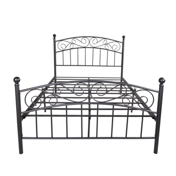 Metal bed frame platform mattress foundation with headboard and footrest, heavy duty and quick assembly, Full Black