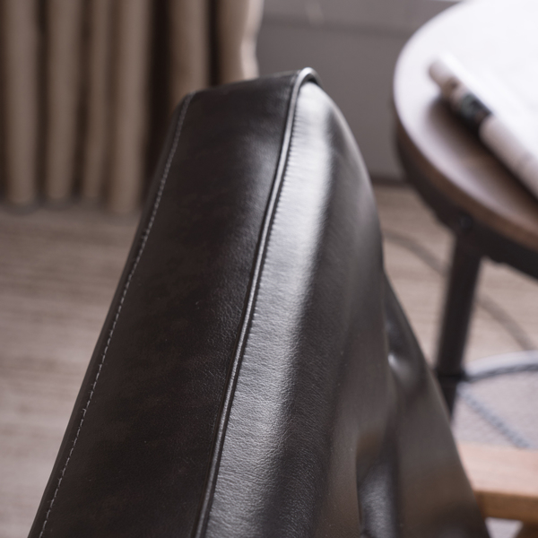 单人座 A款靠背拉点实木扶手 棕色PU 复古风 室内休闲椅 -33