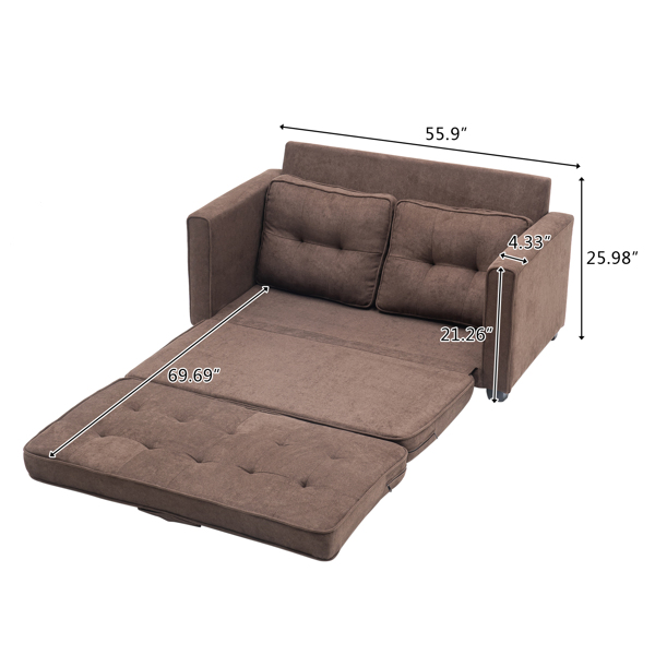 Disassembly and Assembly of Back Pull Point Double Sofa Bed Sofa Bed Simple Nordic Style 148 * 74 * 81cm Solid Wood Soft Bag Brown