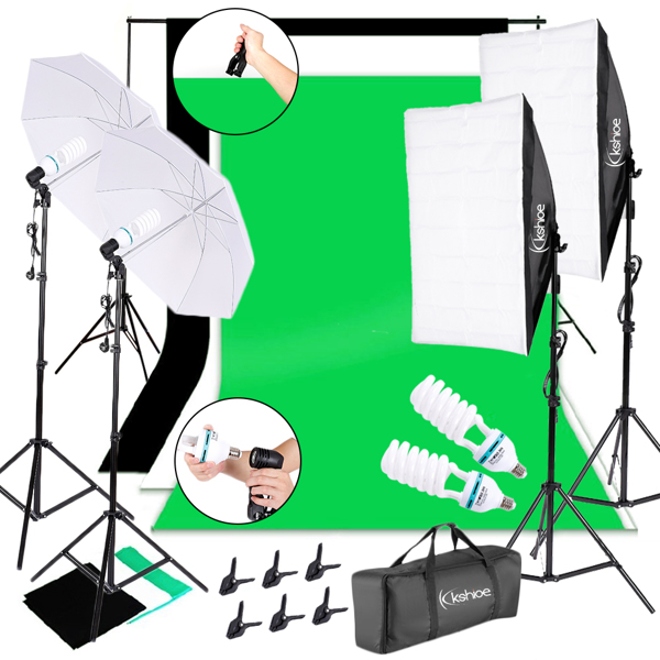 85W White Umbrellas Soft Light Box with Thickened Non-woven Fabrics (180g weight) & Background Stand Muslim Cloth (Black & White & Green)