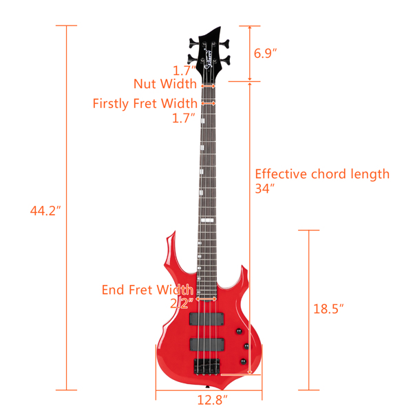 【Do Not Sell on Amazon】Full Size Glarry 4 String Burning Fire enclosed H-H Pickup Electric Bass Guitar with 20W Amplifier Bag Strap Connector Wrench Tool Red