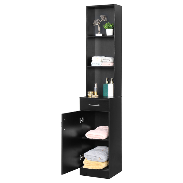 MDF With Triamine One Door One Drawer Three Compartments High Cabinet Bathroom Wall Cabinet Black