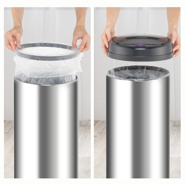 Smart Trash Can Cylindrical  Ordinary Mirror Barrel Body Φ30.5x78 Stainless Steel ABS Material Waterproof Black Induction Type Automatic