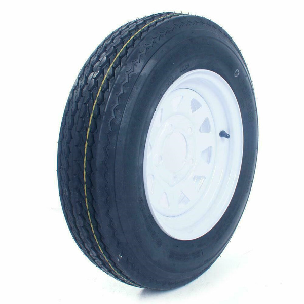 1 - 5.30-12 LRC TL 1050LBS Bias Trailer Tire on 12" 5 Lug White STP Wheels