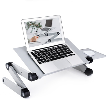 Adjustable Height Laptop Desk Laptop Stand for Bed Portable Lap Desk Foldable Table Workstation Notebook RiserErgonomic Computer Tray Reading Holder Bed Tray Standing Desk Silver
