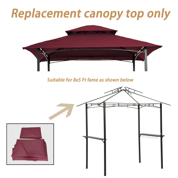 8x5Ft Grill Gazebo Replacement Canopy,Double Tiered BBQ Tent Roof Top Cover,Burgundy [Sale to Temu is Banned.Weekend can not be shipped, order with caution]