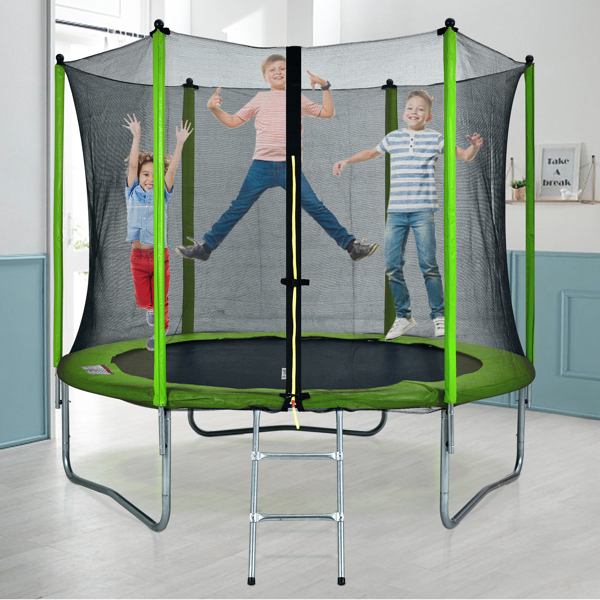 10FT Round Trampoline for Kids with Safety Enclosure Net, Outdoor Backyard Trampoline with Ladder, Green