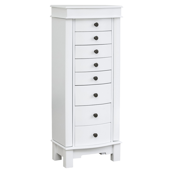 Jewelry Armoire with Mirror, 8 Drawers & 16 Necklace Hooks, 2 Side Swing Doors(White)
