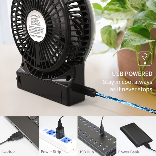 (ABC)Mini Portable Battery Operated Desk Fan with 3-13 Battery Life, Rechargeable & USB powered Handheld Fan for Desk Beach Camping, 3 Speeds, Strong Airflow, Internal Blue Light & Side Flash Light亚马逊