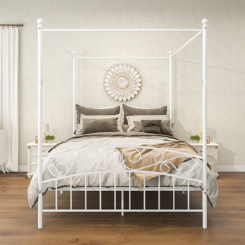 4-Post Metal Canopy Bed Frame Queen Size Vintage style