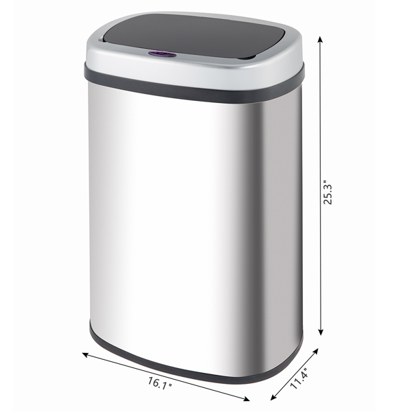 Smart Trash Can Cylindrical  Ordinary Mirror Barrel Body Φ30.5x78 Stainless Steel ABS Material Waterproof Black Induction Type Automatic