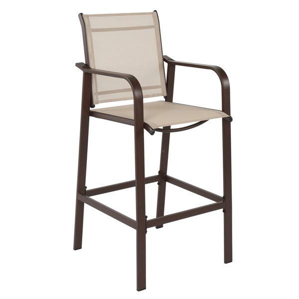 2pcs Wrought Iron Brown Frame Beige Cloth Surface Garden Bar Chair