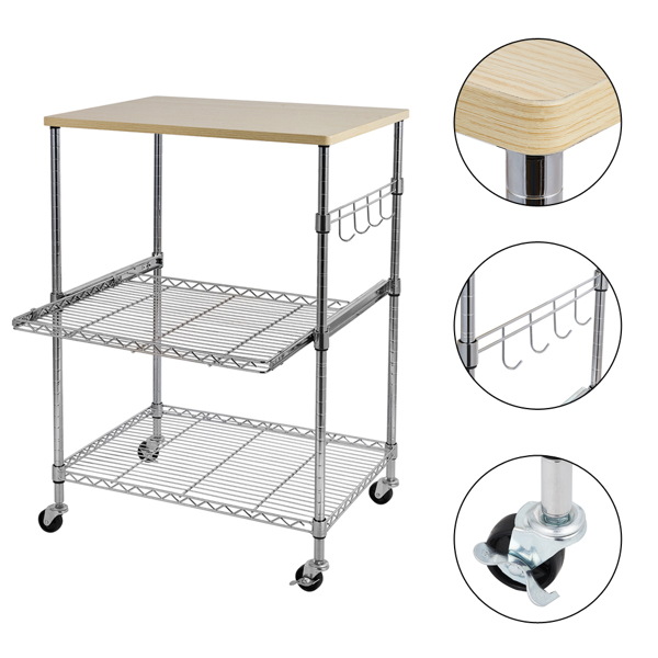 3-Tier Wire Rolling Kitchen Cart