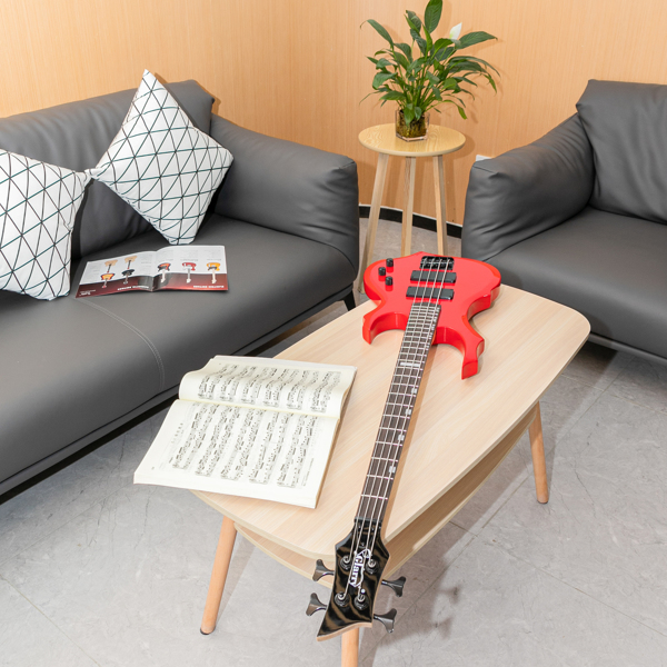 【Do Not Sell on Amazon】Full Size Glarry 4 String Burning Fire enclosed H-H Pickup Electric Bass Guitar with 20W Amplifier Bag Strap Connector Wrench Tool Red