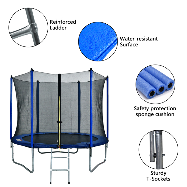 8FT Round Trampoline for Kids with Safety Enclosure Net, Outdoor Backyard Trampoline with Ladder, Blue